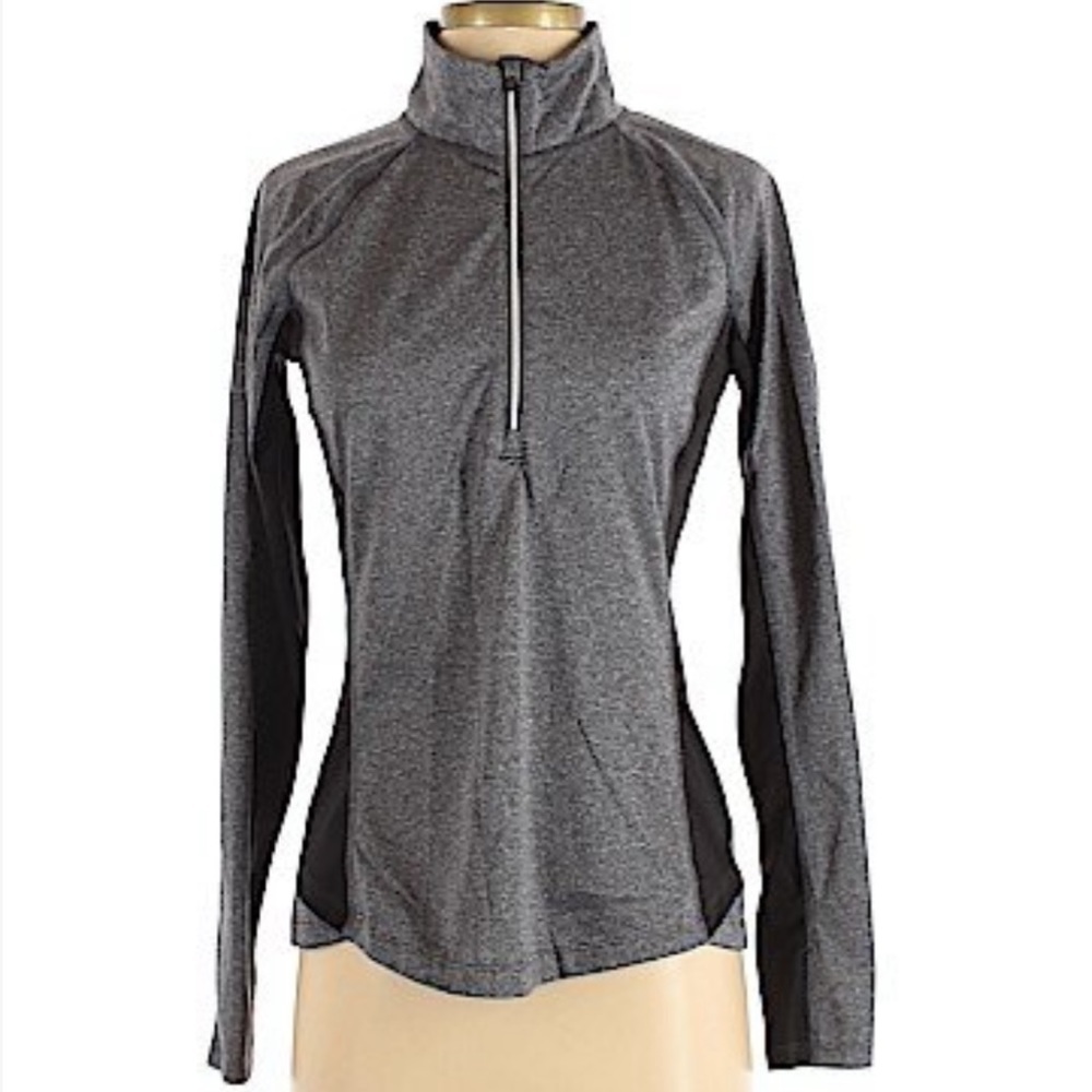 Women's Black/Gray Danskin Now Track Jacket Running Gym Athletic Half Zip Top M